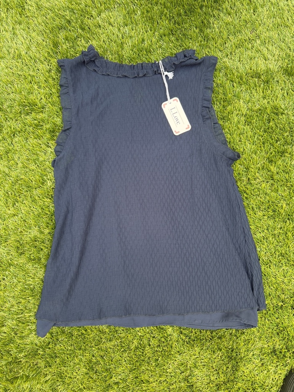 Love Navy Sleeveless Tank with Ruffle Trim